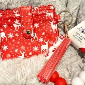 Red and white Reindeer Card Holder Keychain New Lead safe Bracelet Wallet